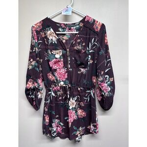Riley & James Medium Floral Print Quarter Zip Drawstring Waist Tunic Top Women's